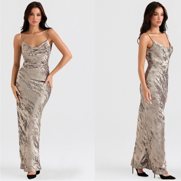 HOUSE OF‎ CB 'Gabrielle' Pewter Satin Maxi Dress NWOT size XL - Picture 13 of 15